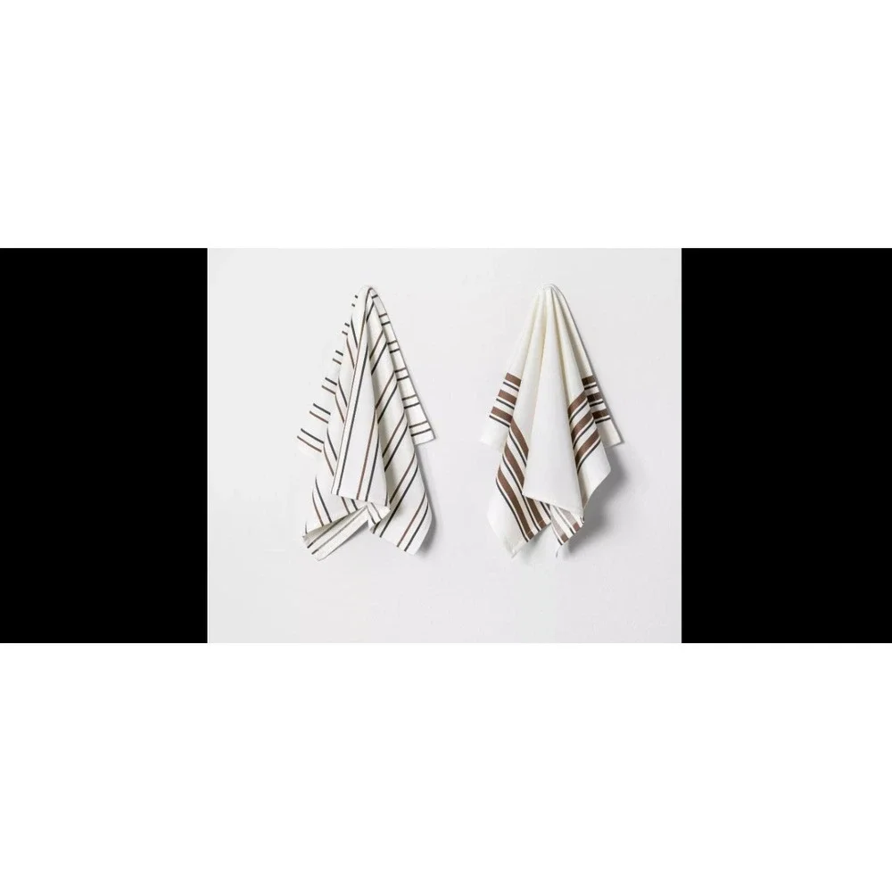Magnolia Hearth Hand‎ Dishtowel Kitchen Towel Cream Bronze Stripe Set of 2